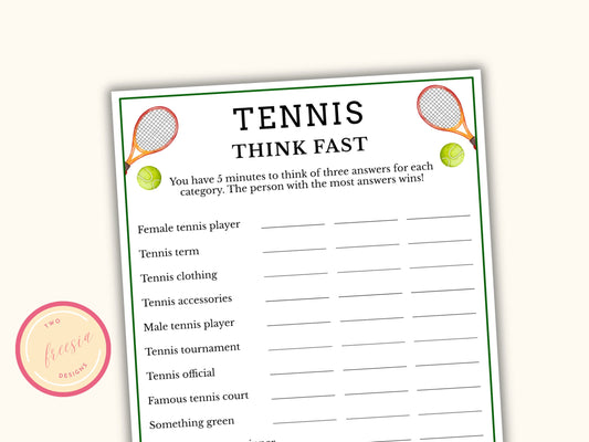 Tennis Think Fast Game