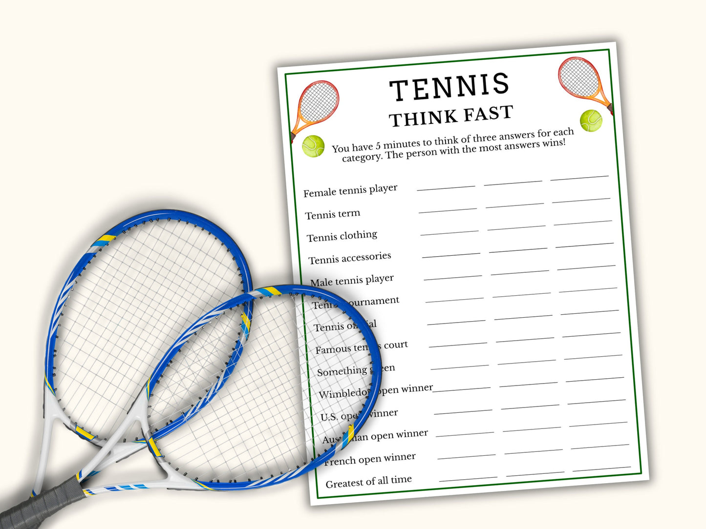 Tennis Think Fast Game