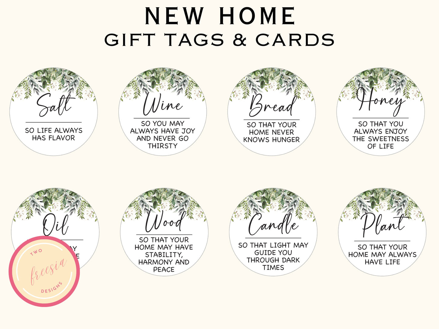 Printable Greenery New Home Tags and Cards