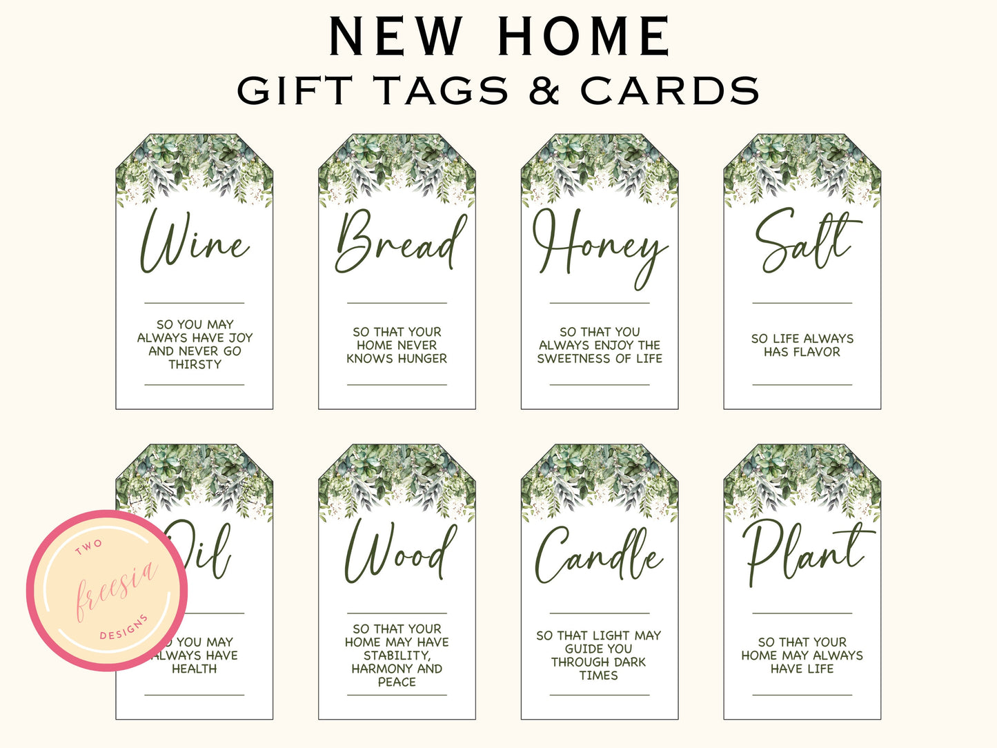 Greenery Traditional Housewarming Gift Basket Tags