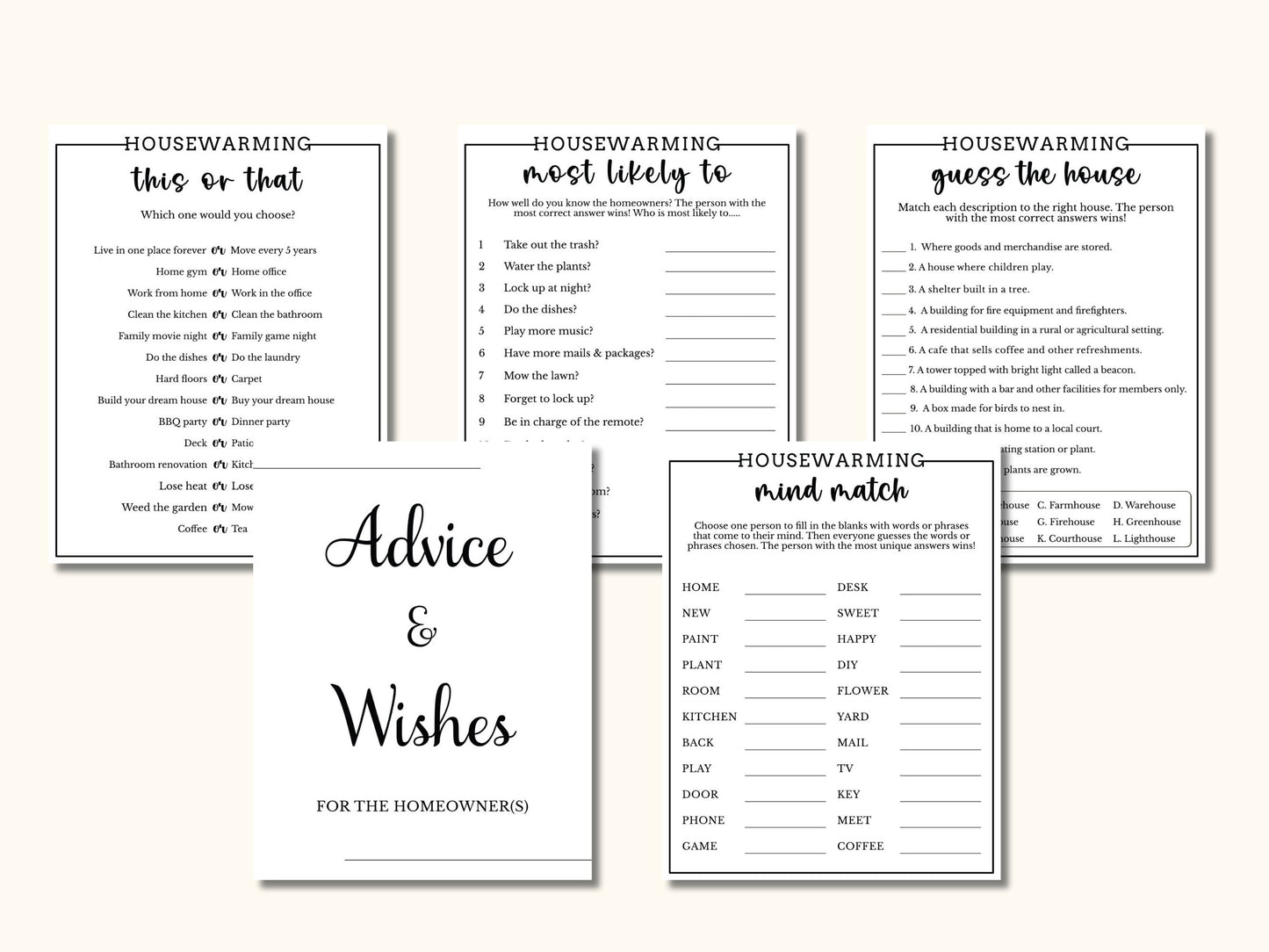 15 Printable Housewarming Game Bundle