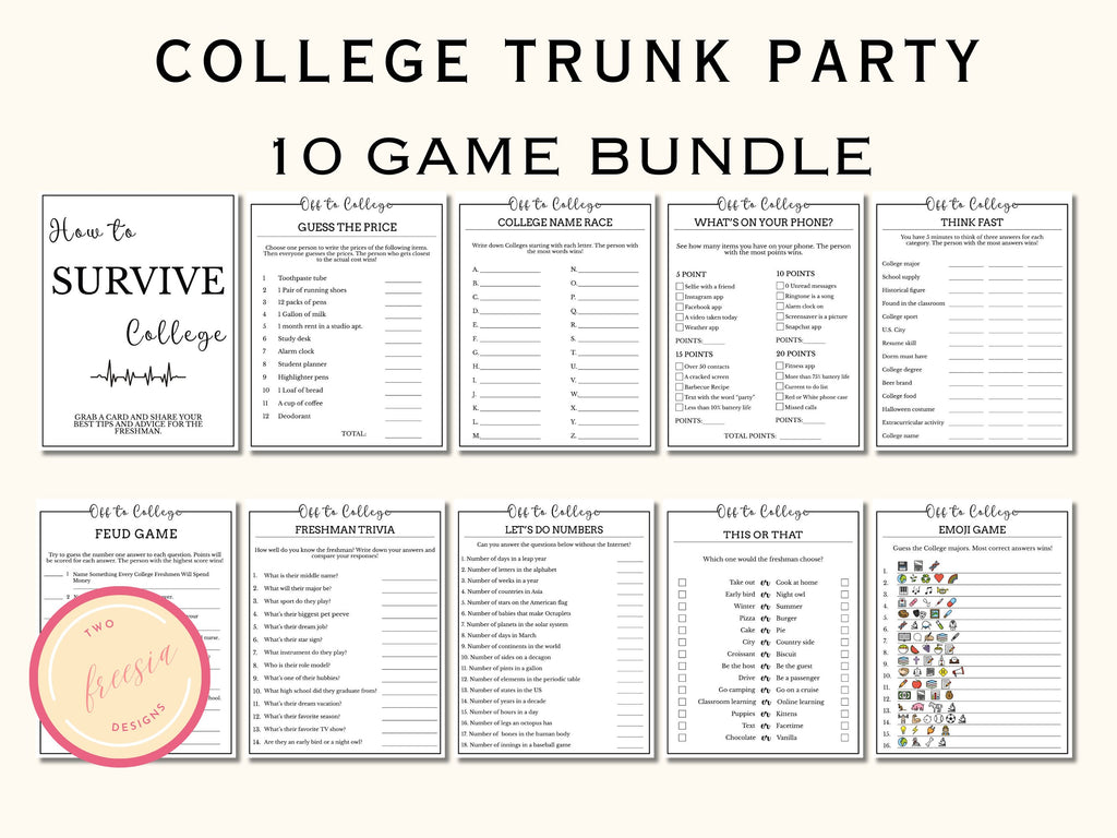 10 Printable College Trunk Party Games