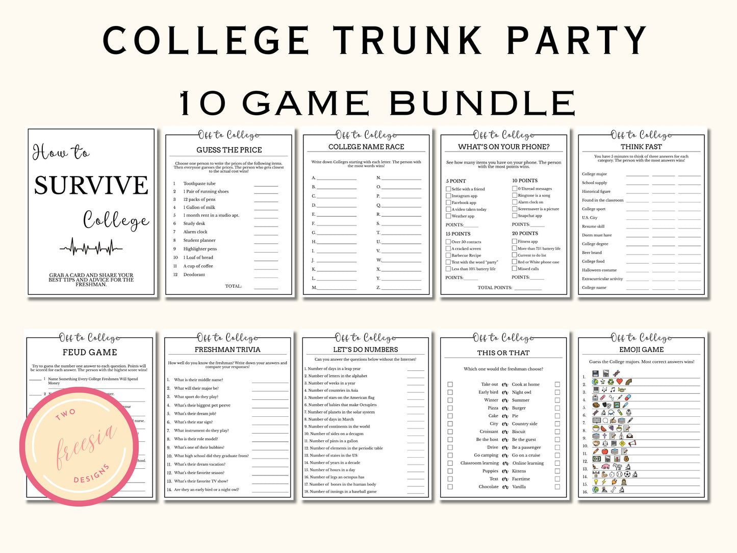 10 Printable College Trunk Party Games