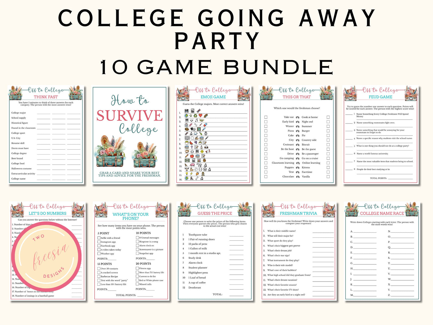 College Trunk Party Games - 10 Printable Games