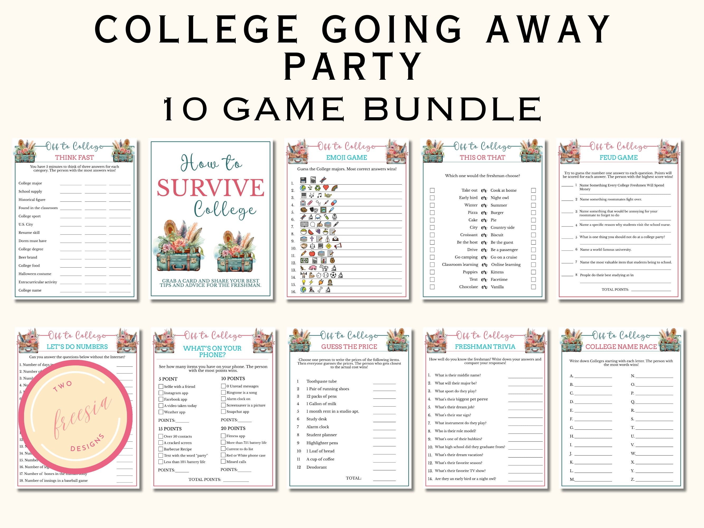 College Trunk Party Games - 10 Printable Games