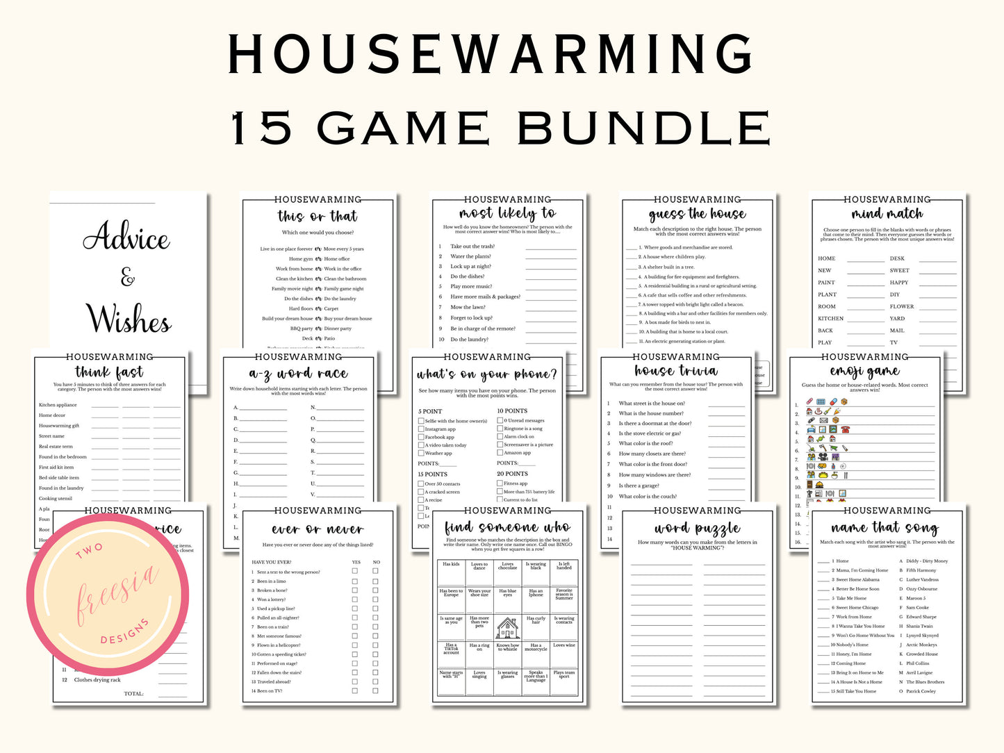 15 Printable Housewarming Game Bundle