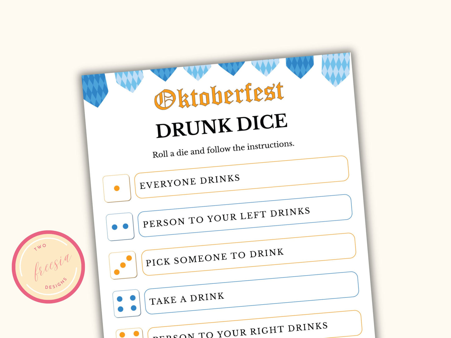 Oktoberfest Drunk Dice Party Game