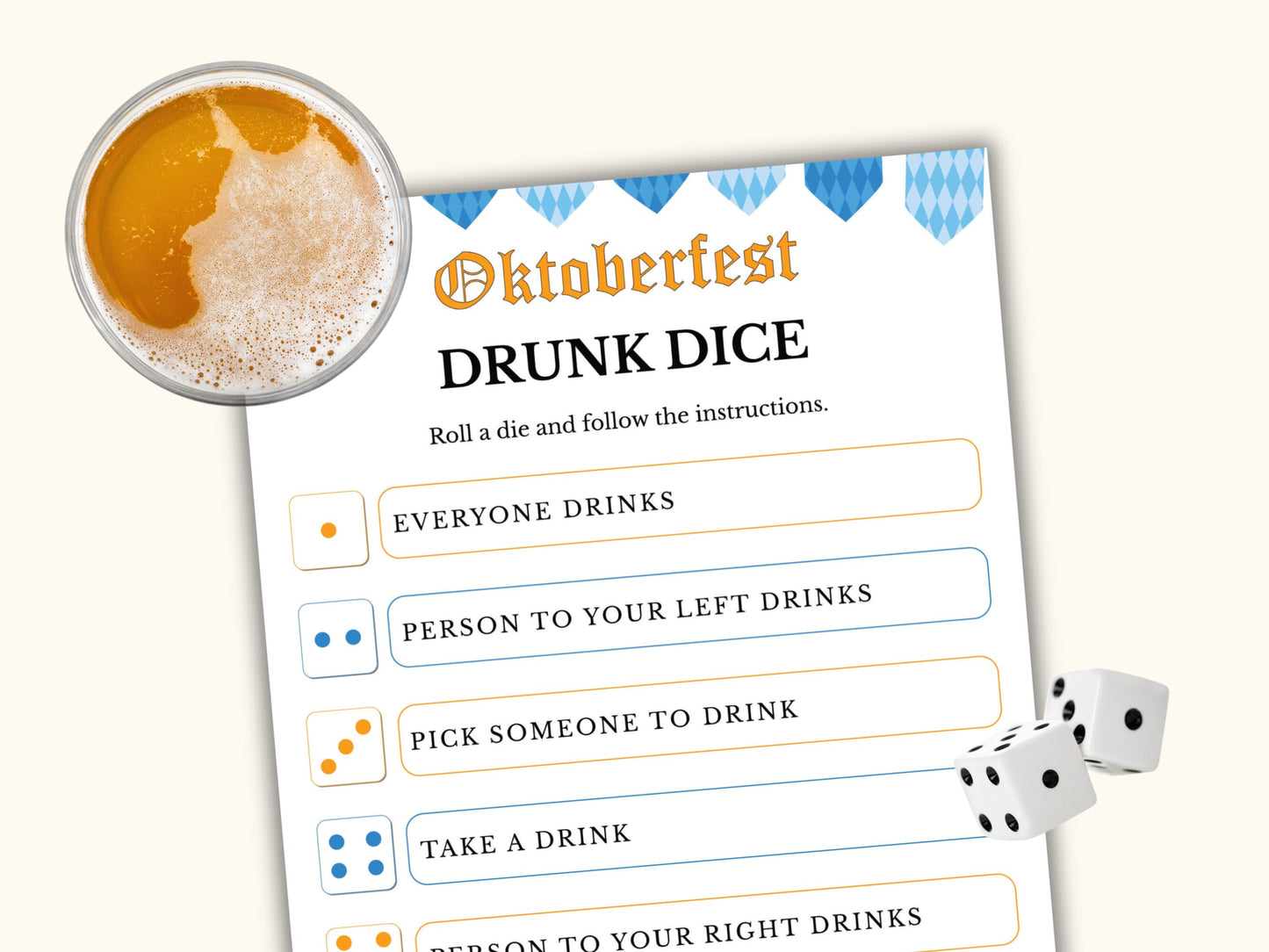 Oktoberfest Drunk Dice Party Game