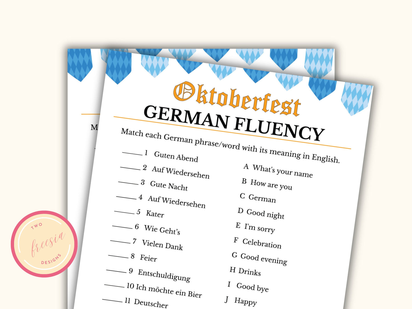 Printable Oktoberfest Game - German Fluency