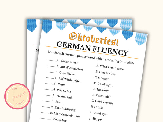 Printable Oktoberfest Game - German Fluency