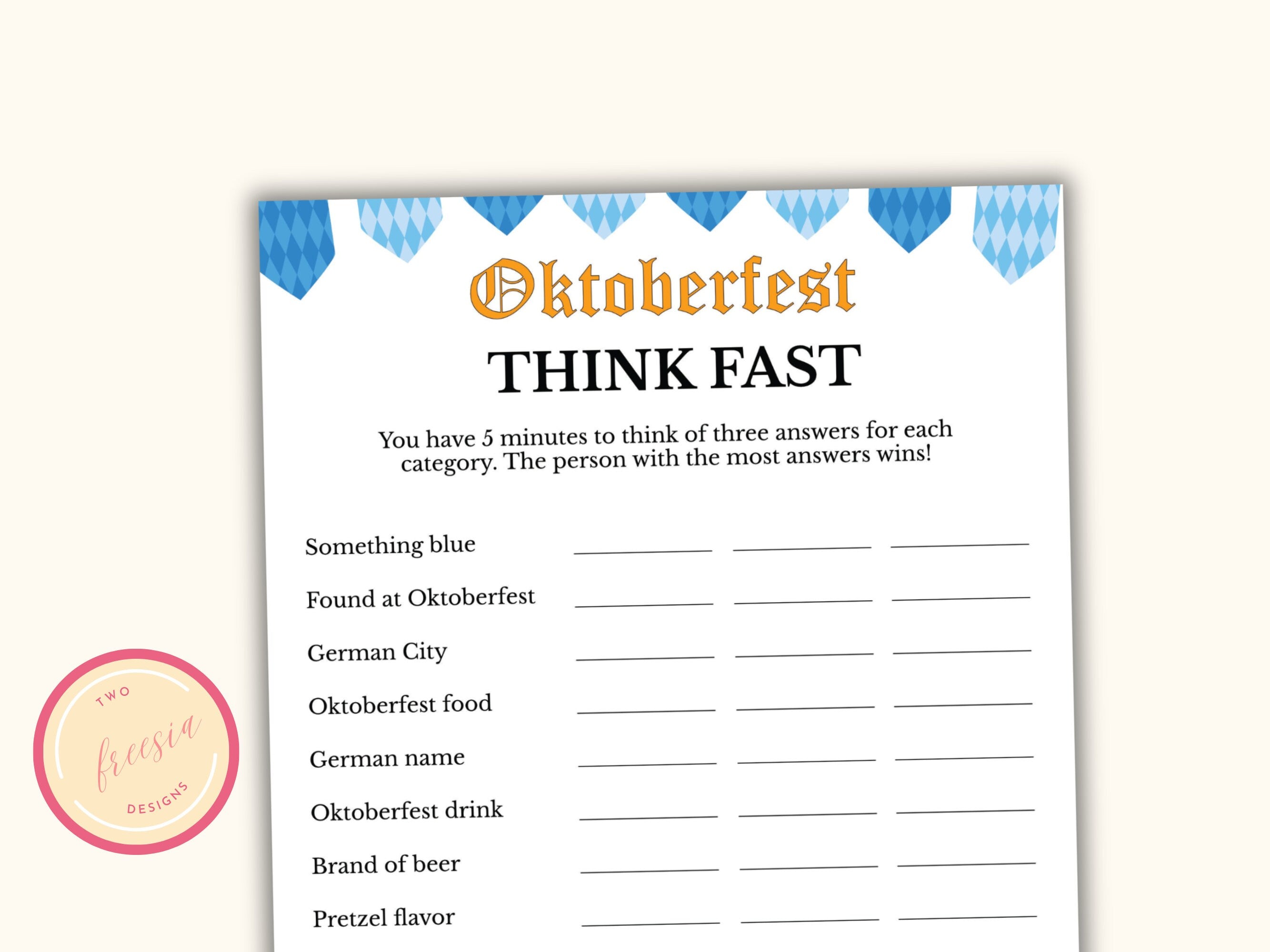 Think Fast - Printable Oktoberfest Game