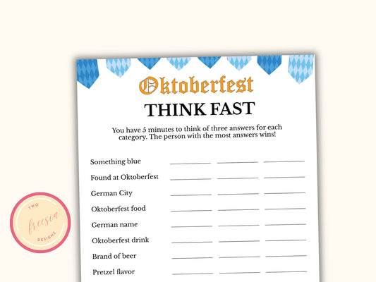 Think Fast - Printable Oktoberfest Game