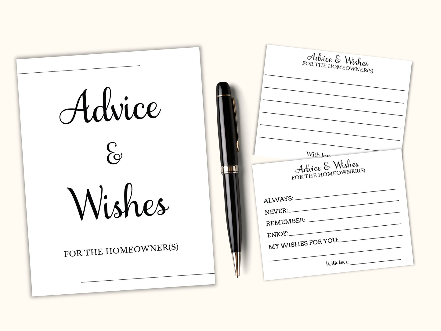 Printable Housewarming Advice and Wishes Cards