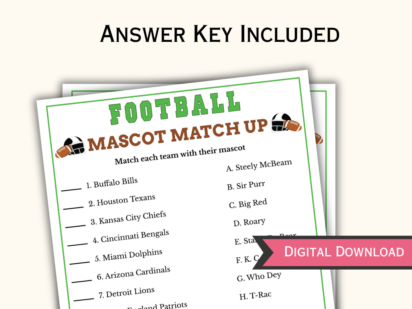 Football Mascot Match up Game