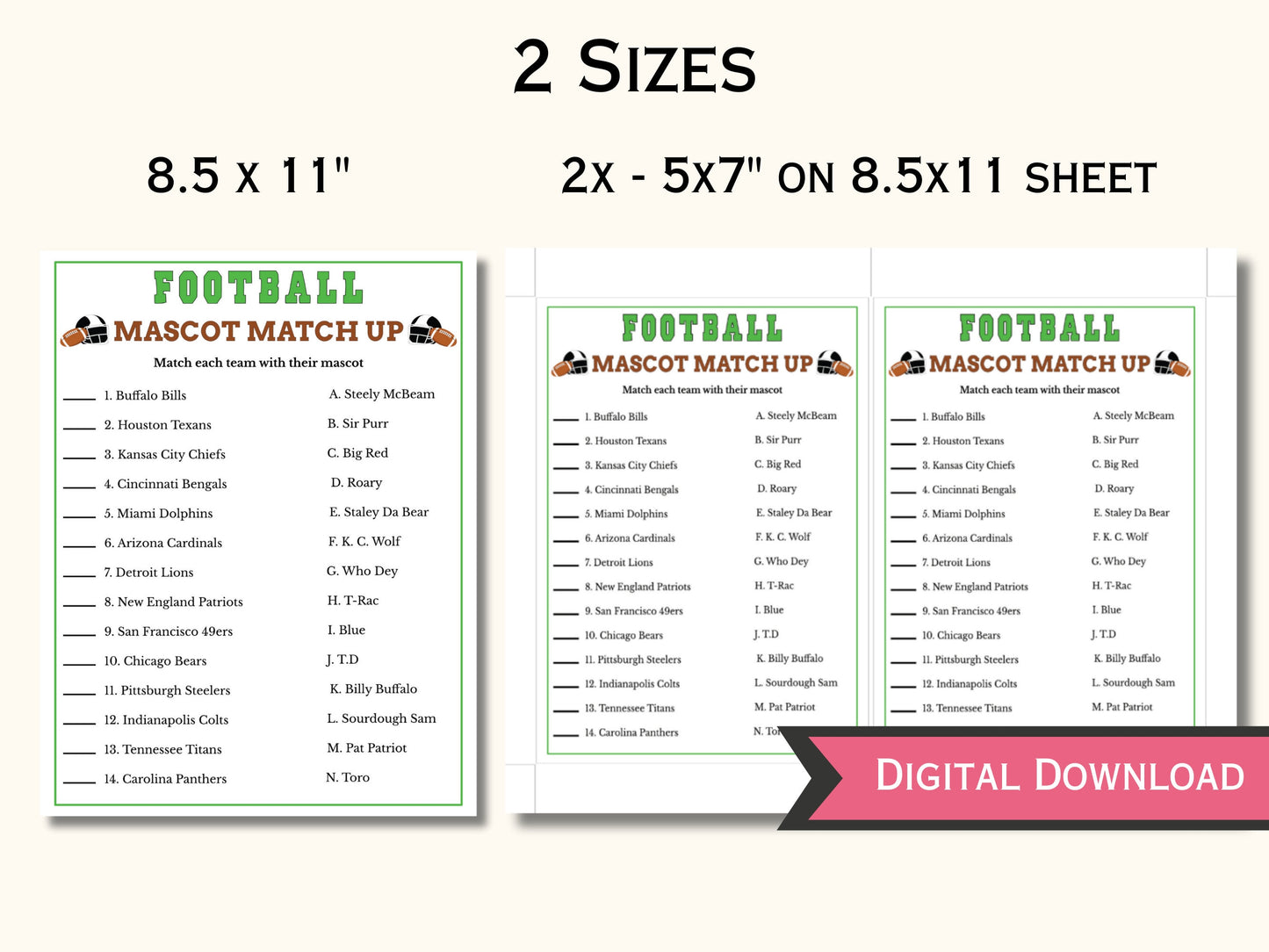 Football Mascot Match up Game