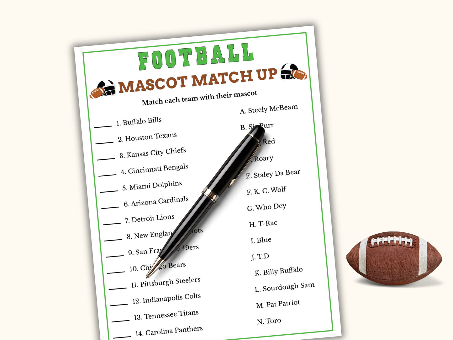 Football Mascot Match up Game