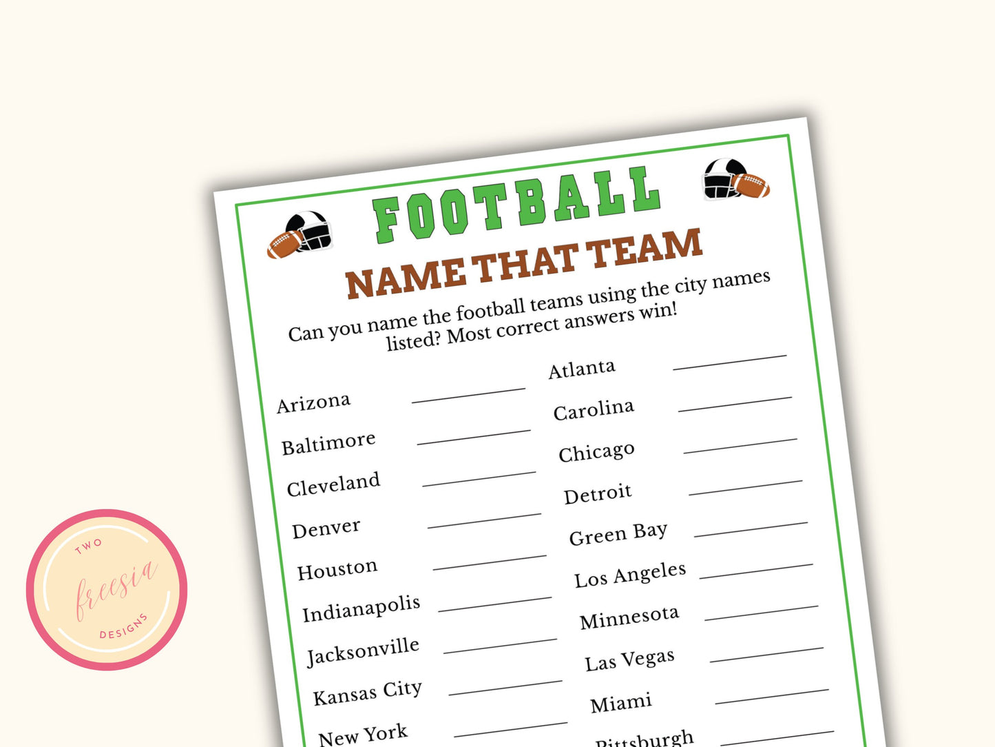 Football Name that Team Game