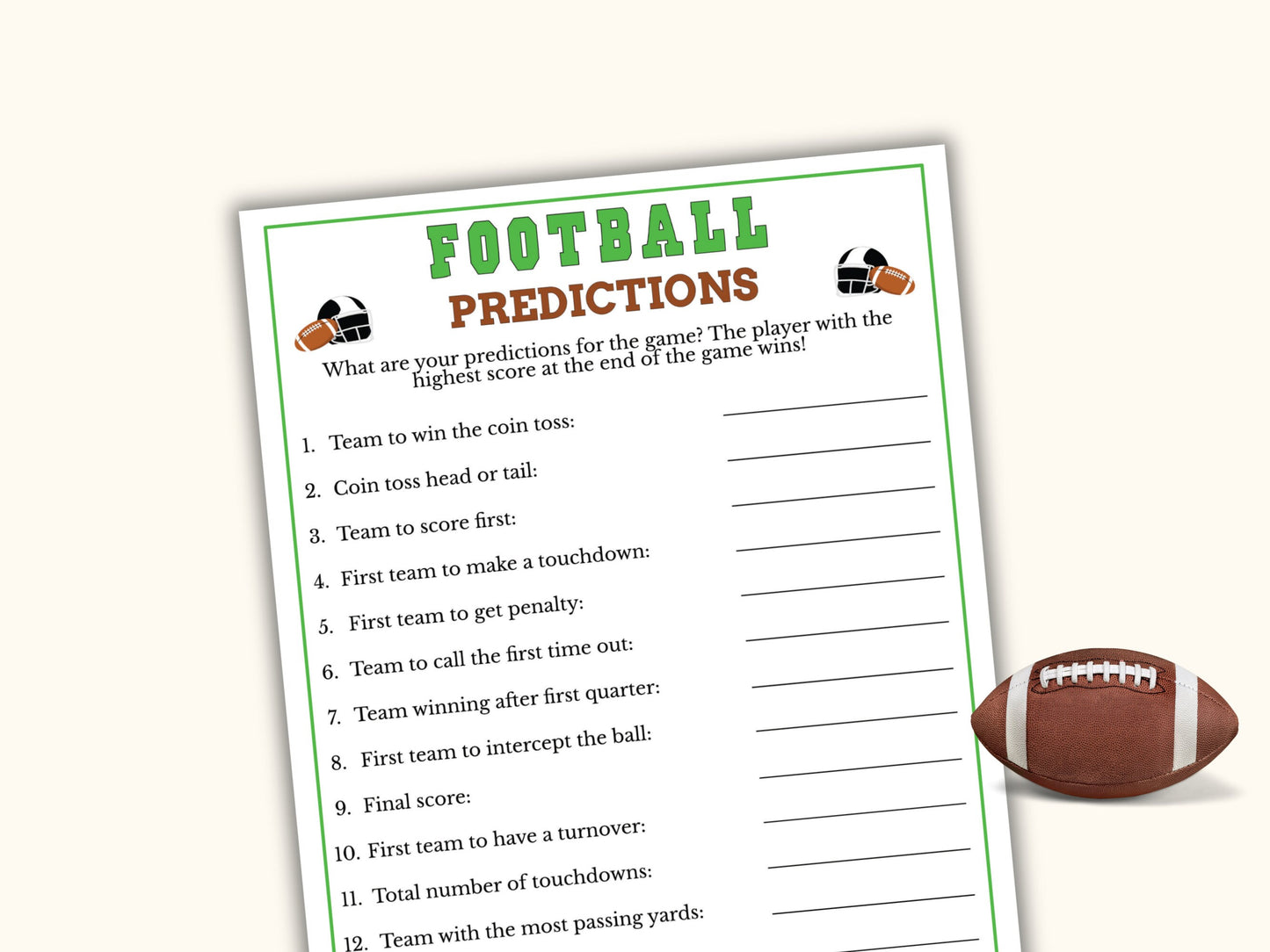 Football Game Predictions Printable