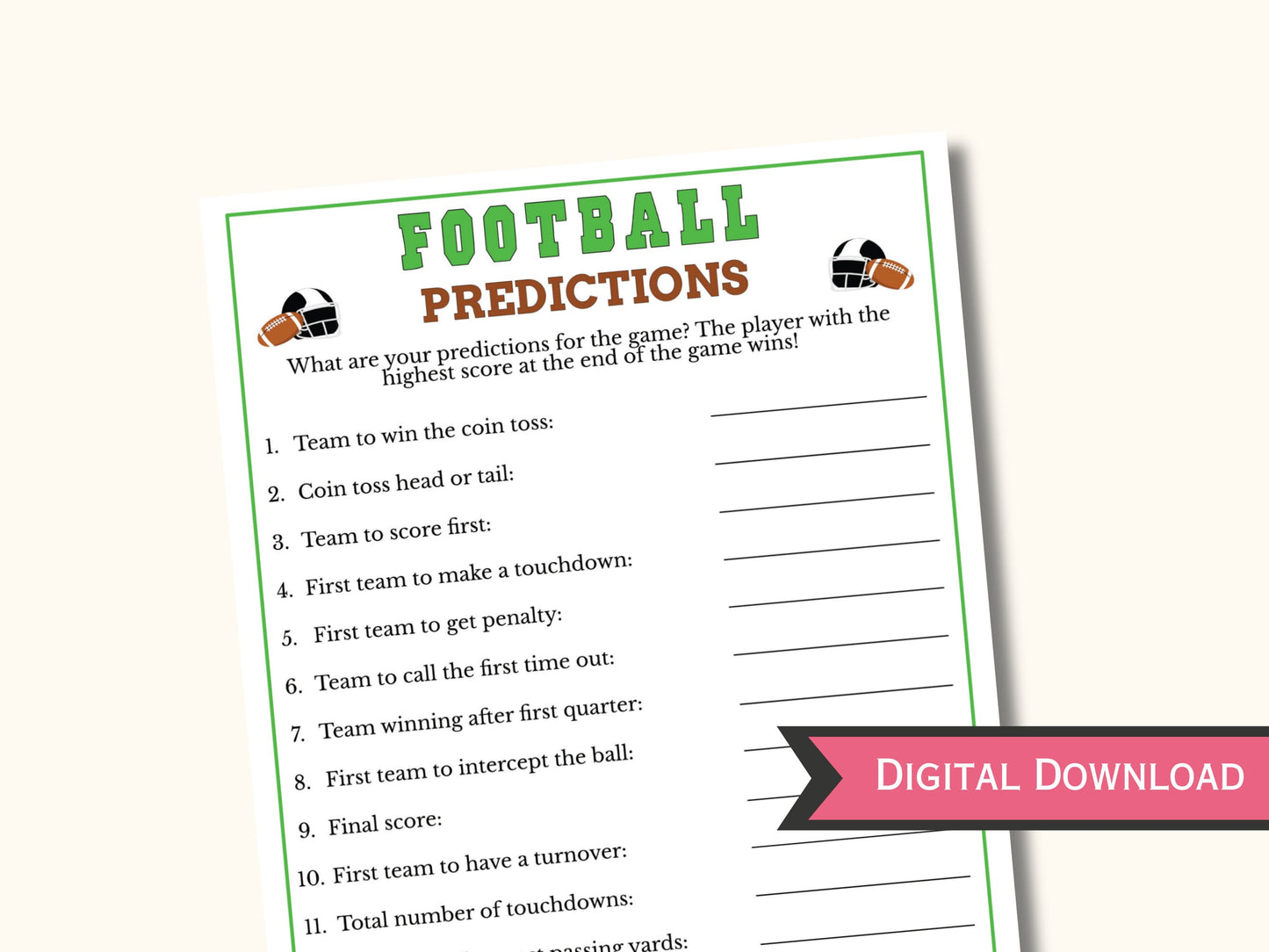 Football Game Predictions Printable