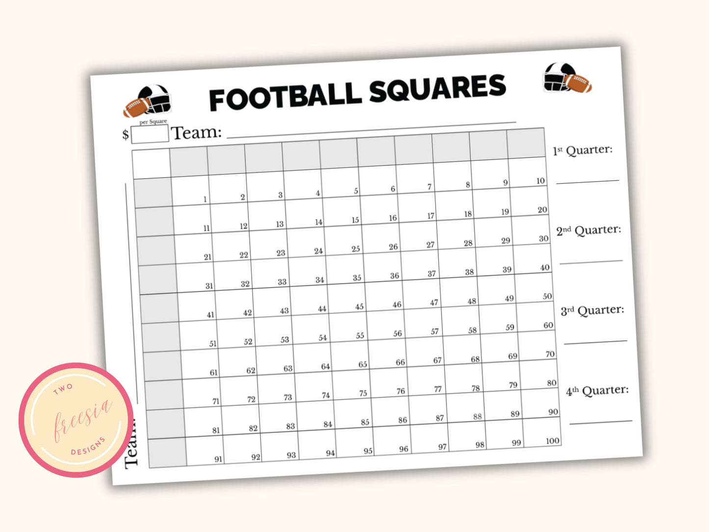 Football Squares Printable