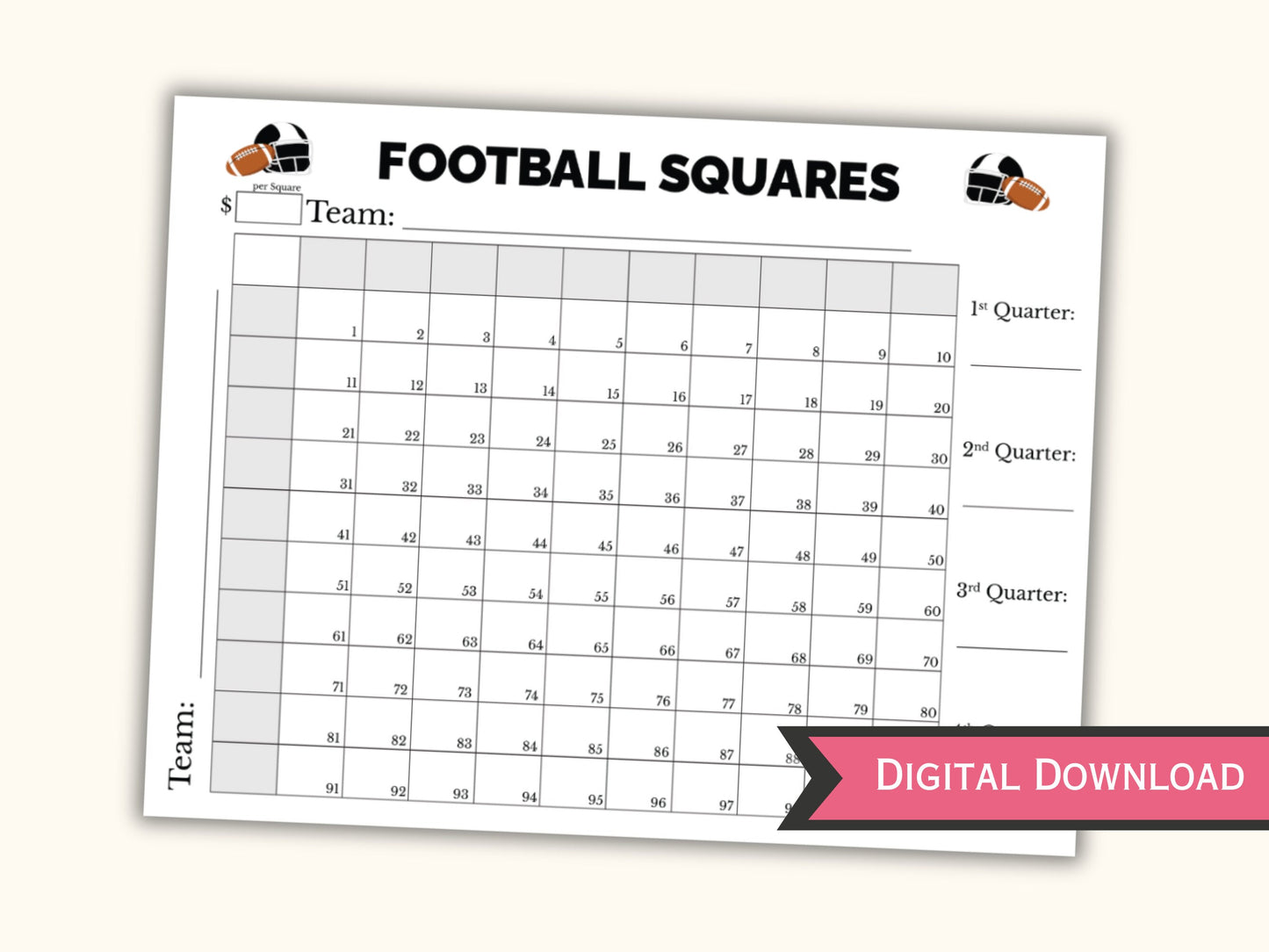 Football Squares Printable