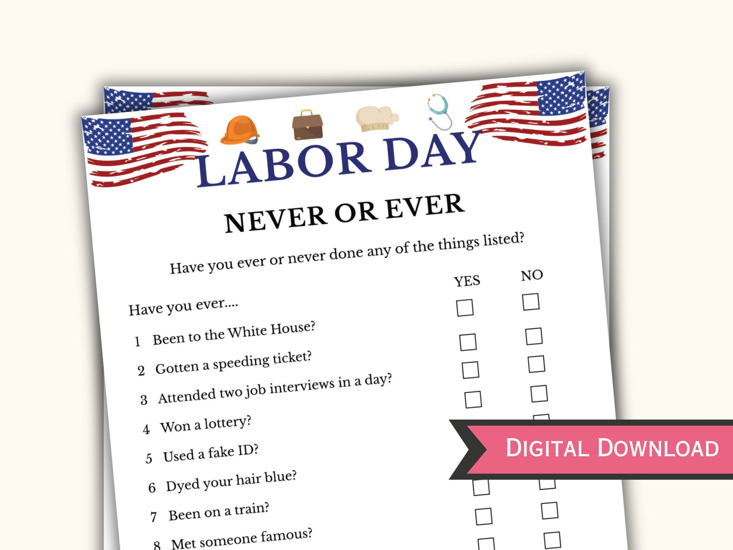 Never or Ever Labor Day Party Game