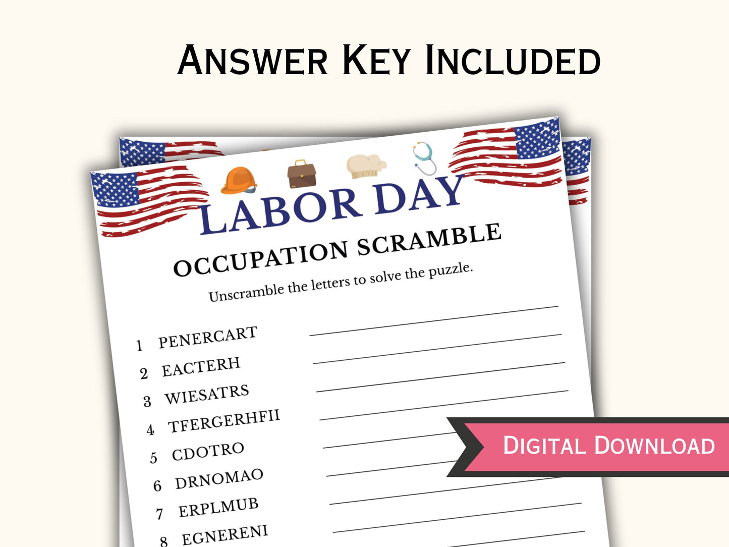 Labor Day Word Scramble Game