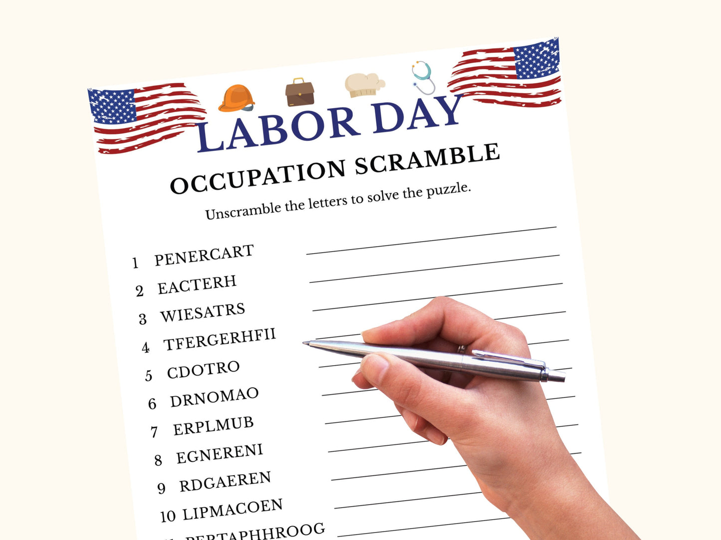 Labor Day Word Scramble Game