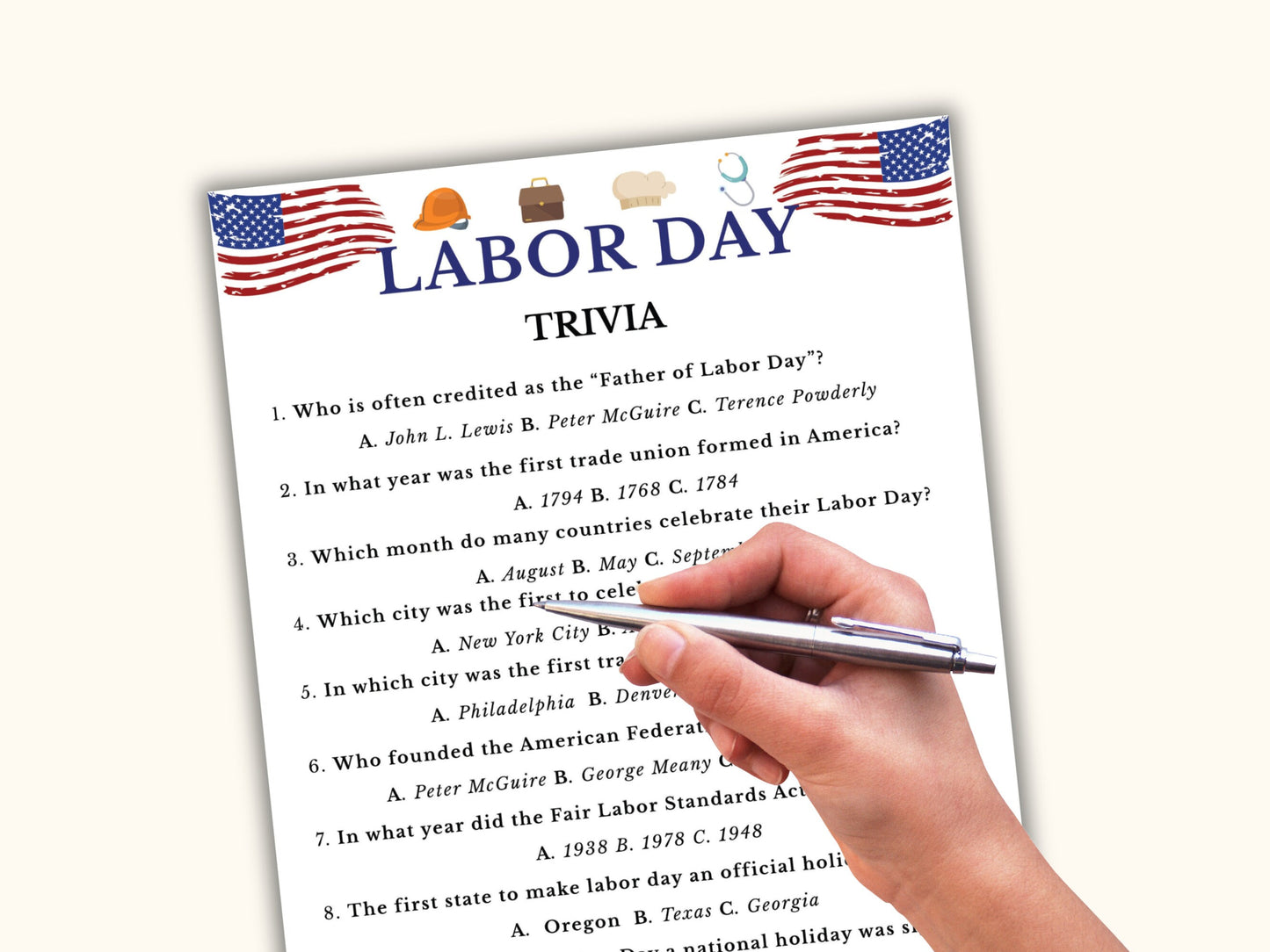 Labor Day Trivia Party Game