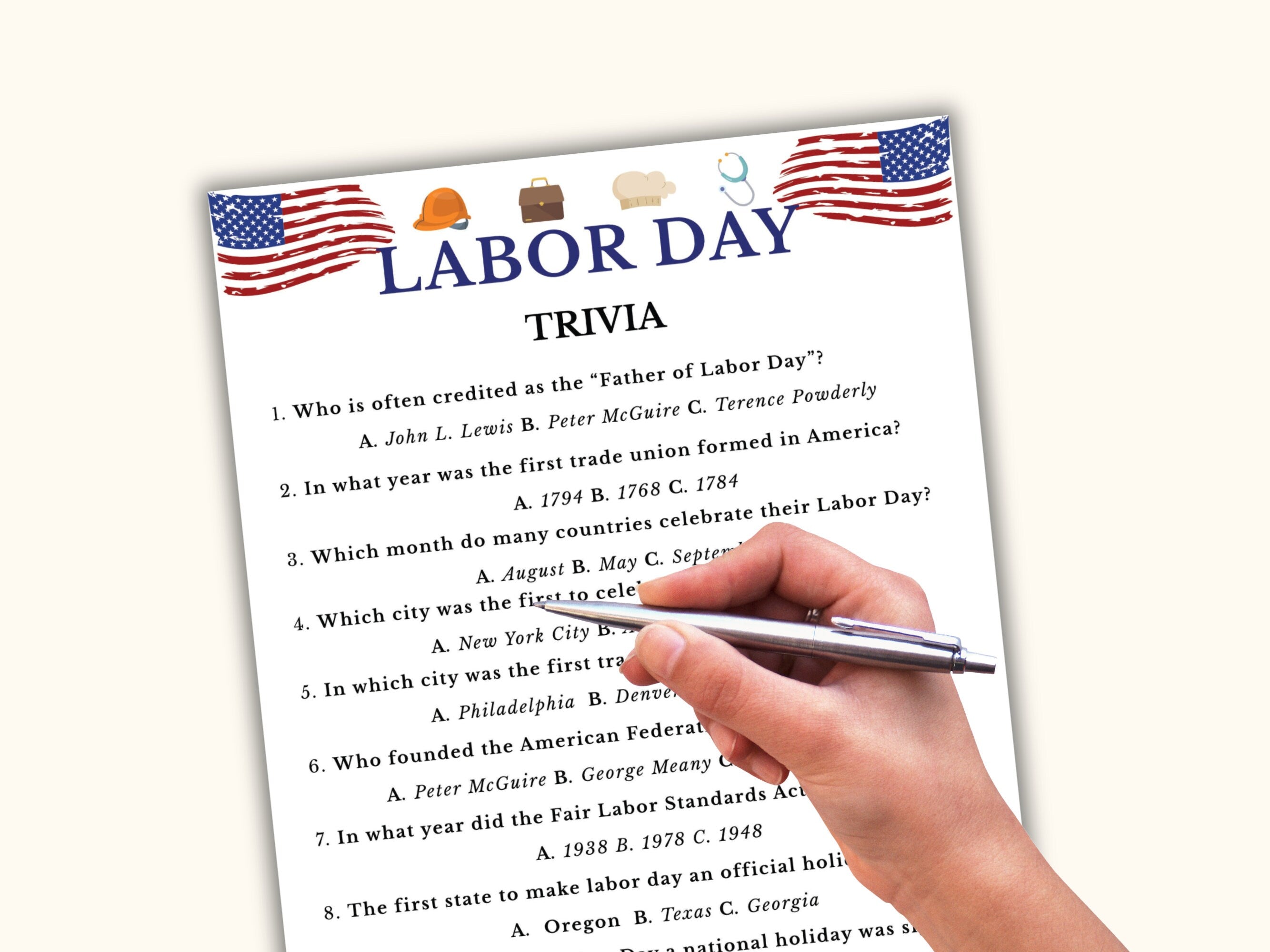 Labor Day Trivia Party Game