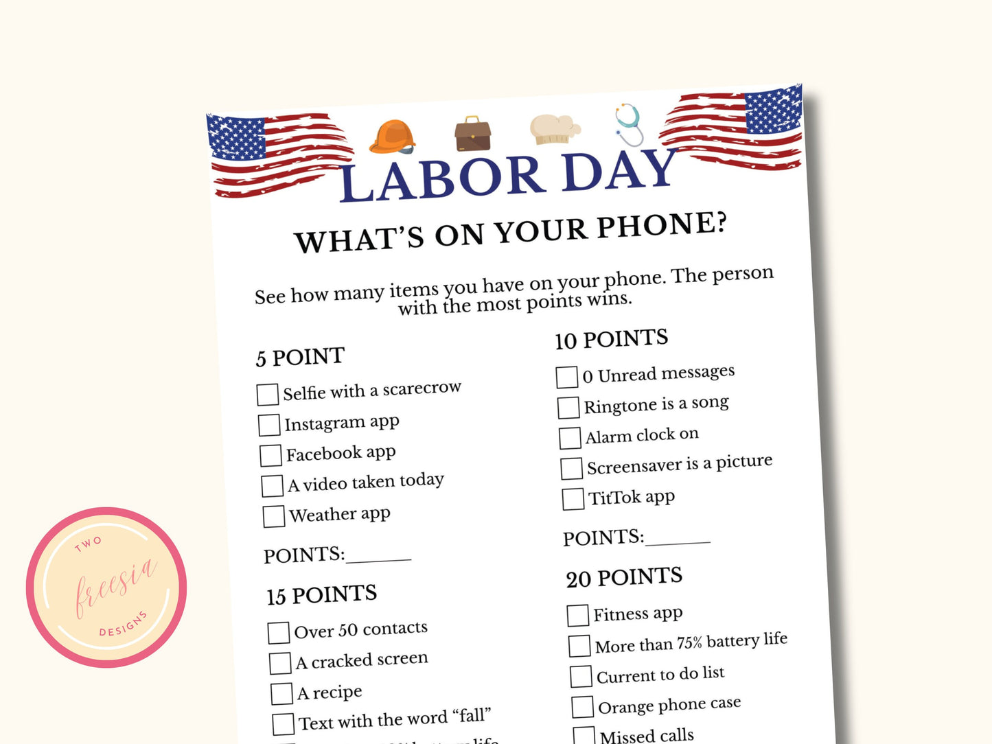 What's on your Phone Labor Day Party Game