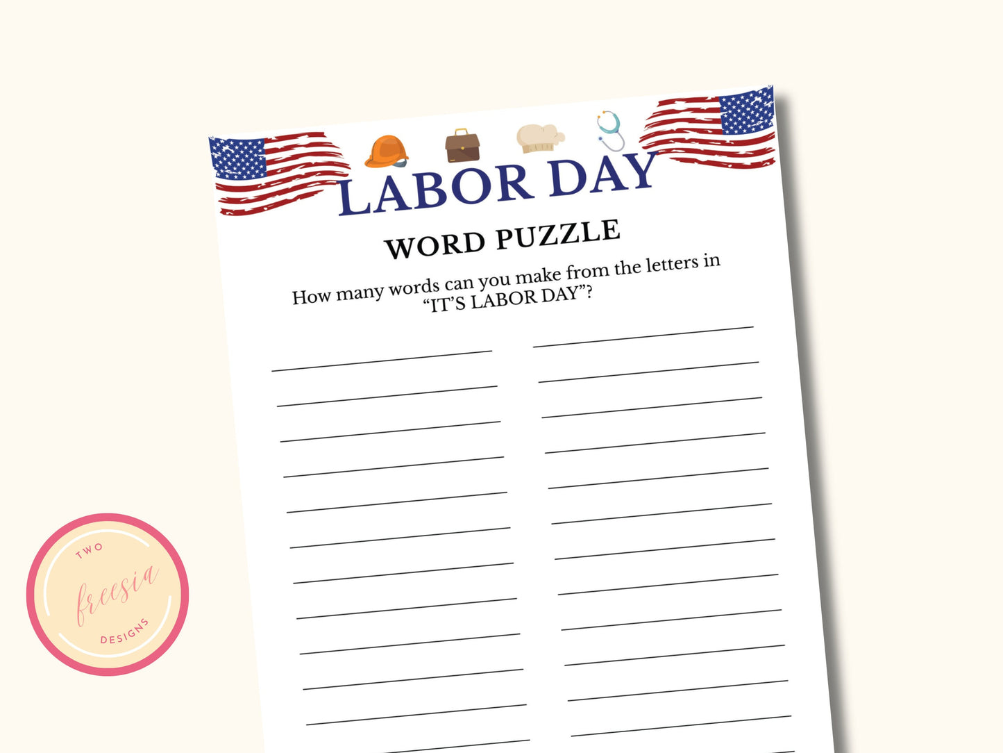 Word Puzzle Labor Day Party Game