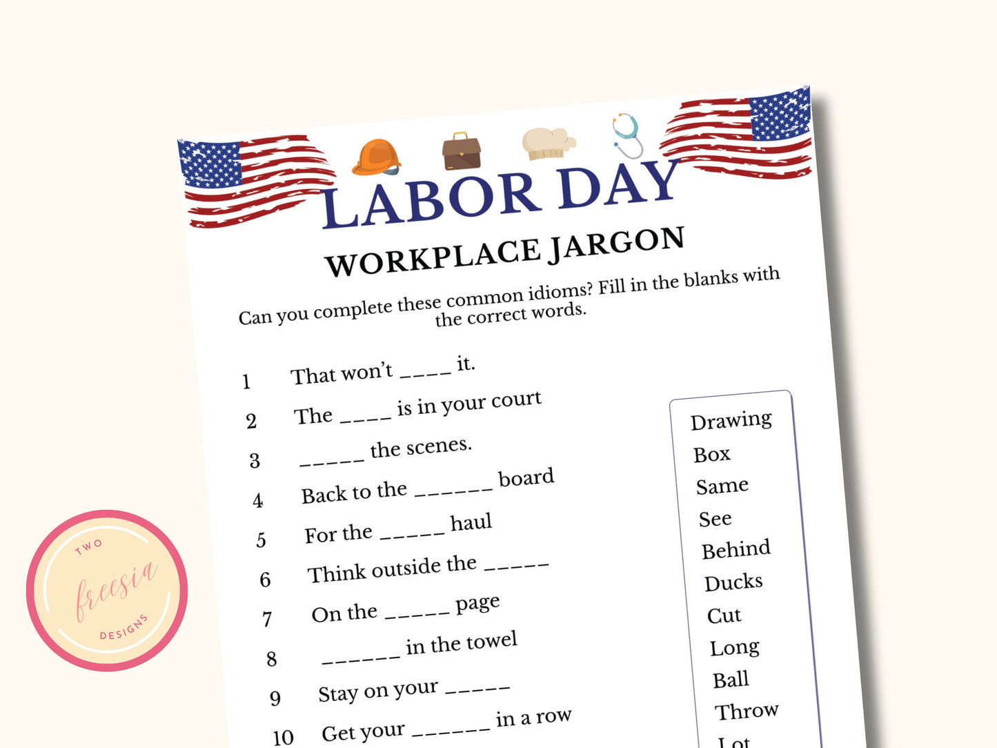 Labor Day Party Printable Game - Workplace Jargon