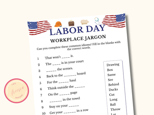 Labor Day Party Printable Game - Workplace Jargon