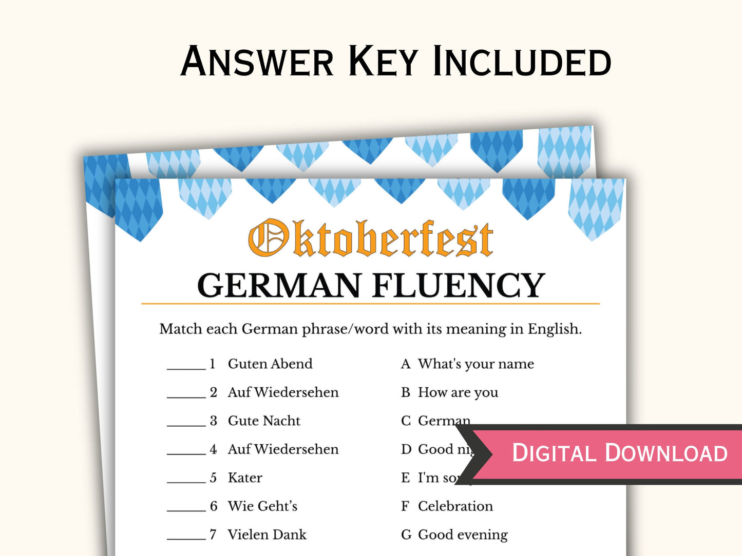 Printable Oktoberfest Game - German Fluency