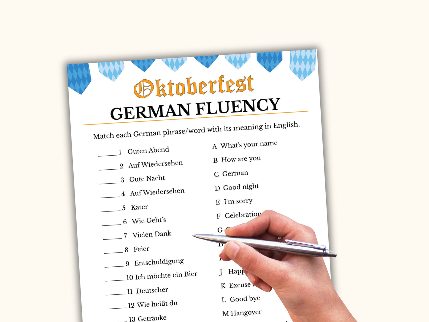 Printable Oktoberfest Game - German Fluency