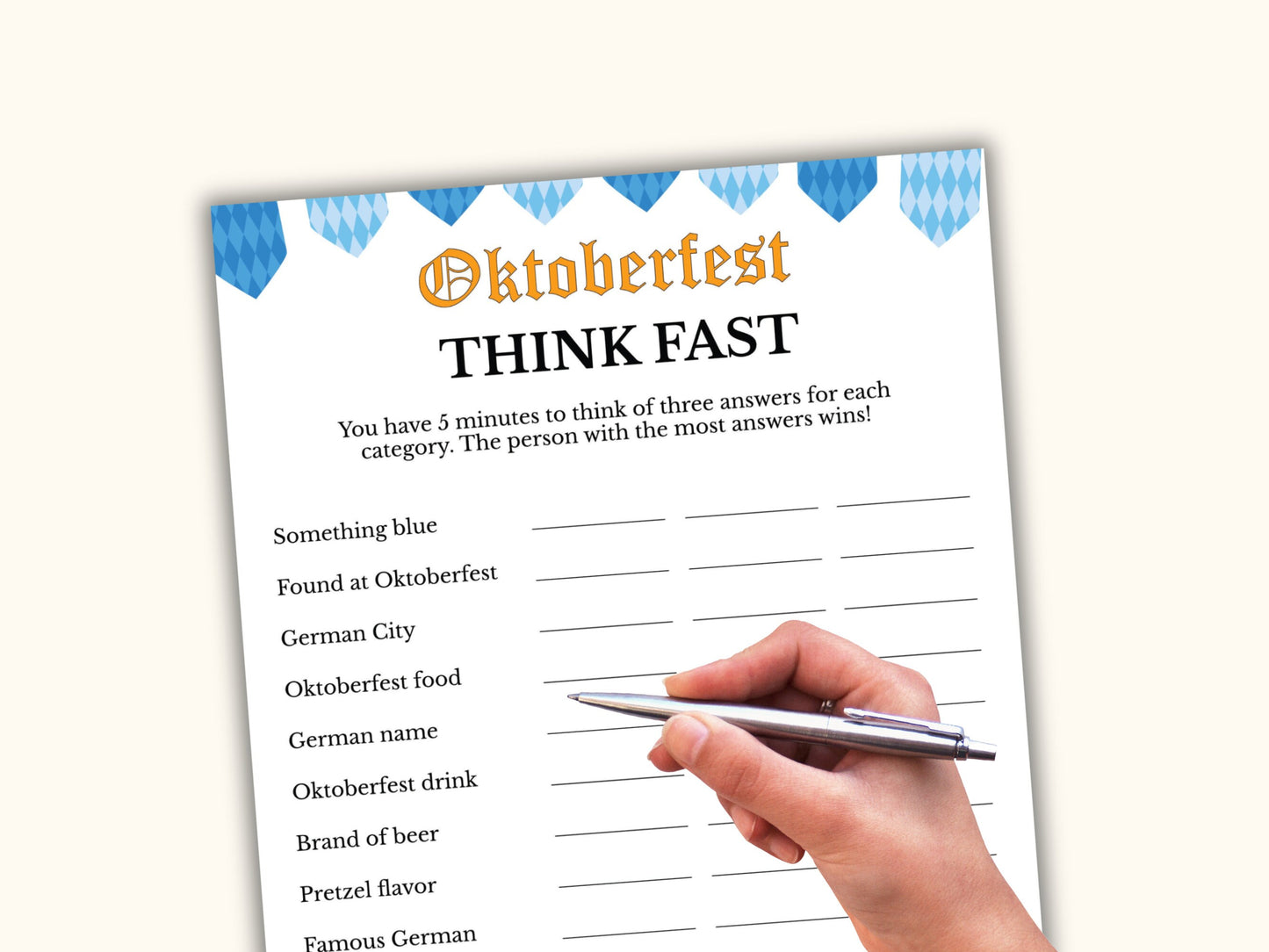 Think Fast - Printable Oktoberfest Game