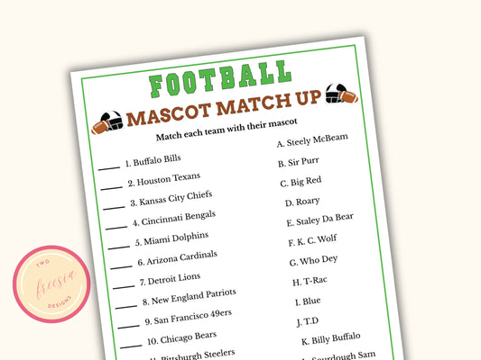 Football Mascot Match up Game