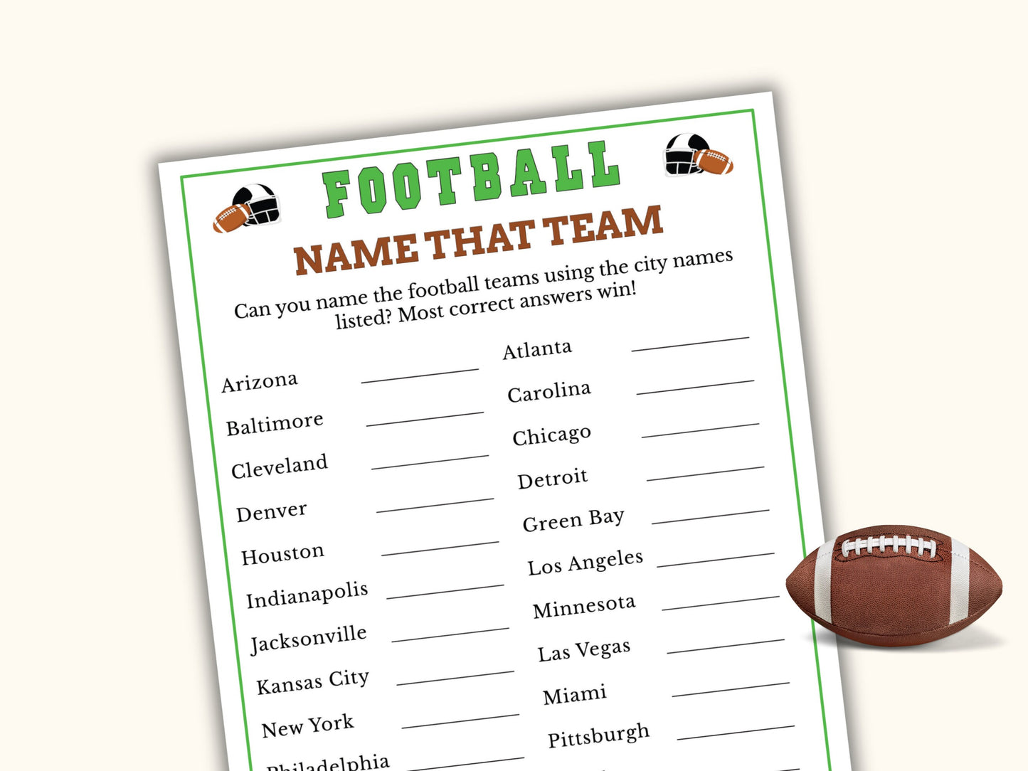 Football Name that Team Game