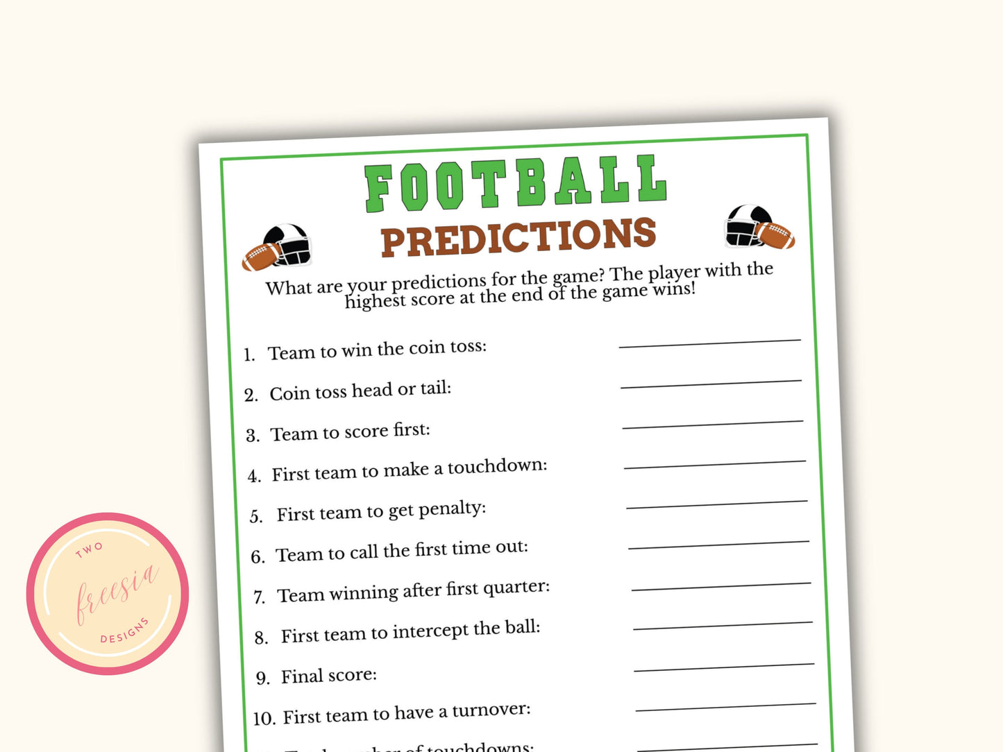 Football Game Predictions Printable