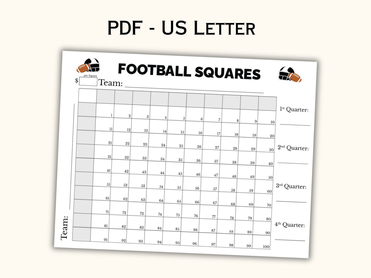 Football Squares Printable