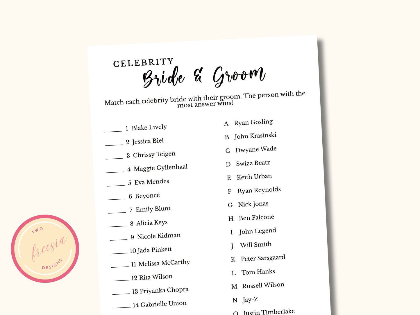 Celebrity Bride and Groom Game