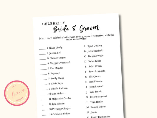 Celebrity Bride and Groom Game