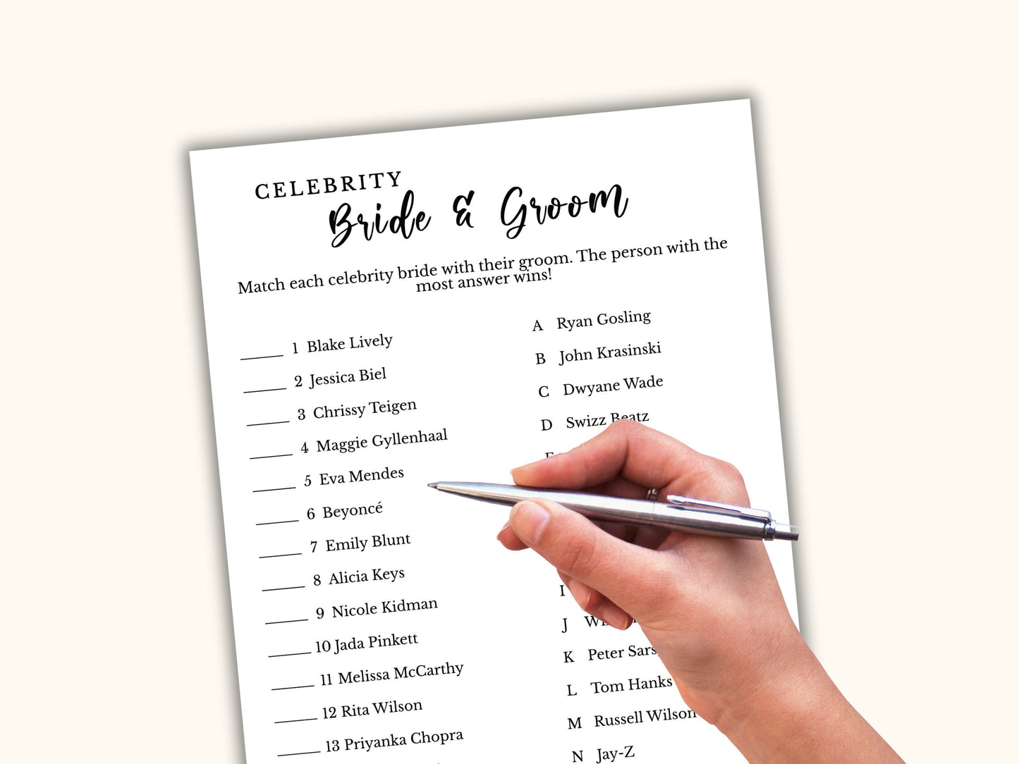 Celebrity Bride and Groom Game