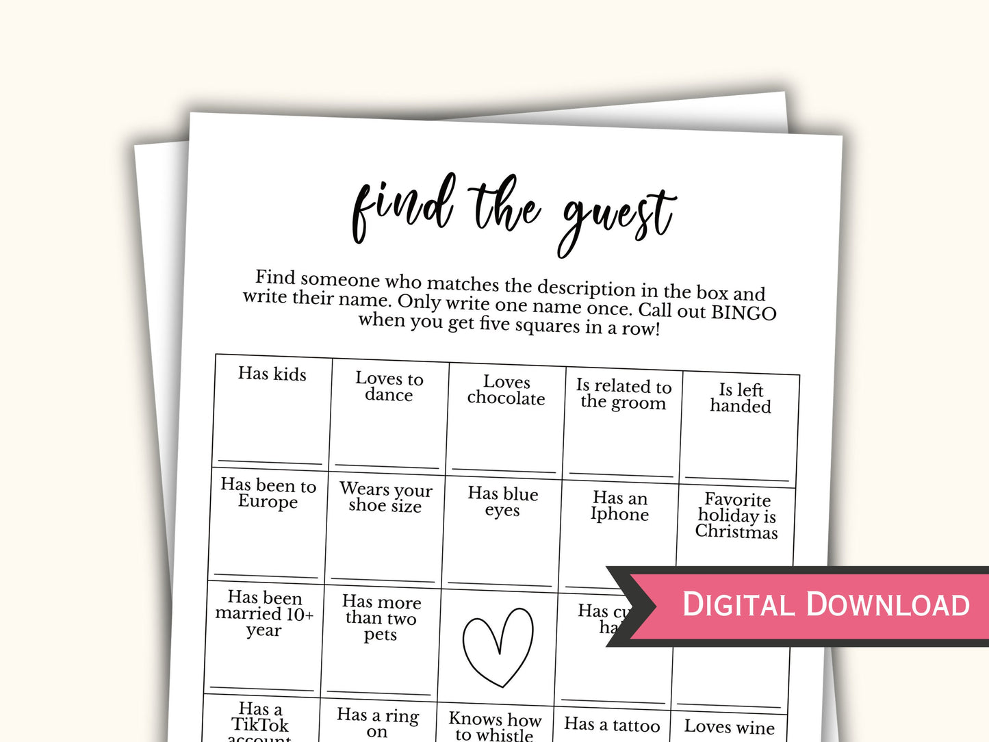 Find the Guest Bingo - Couples Shower Game