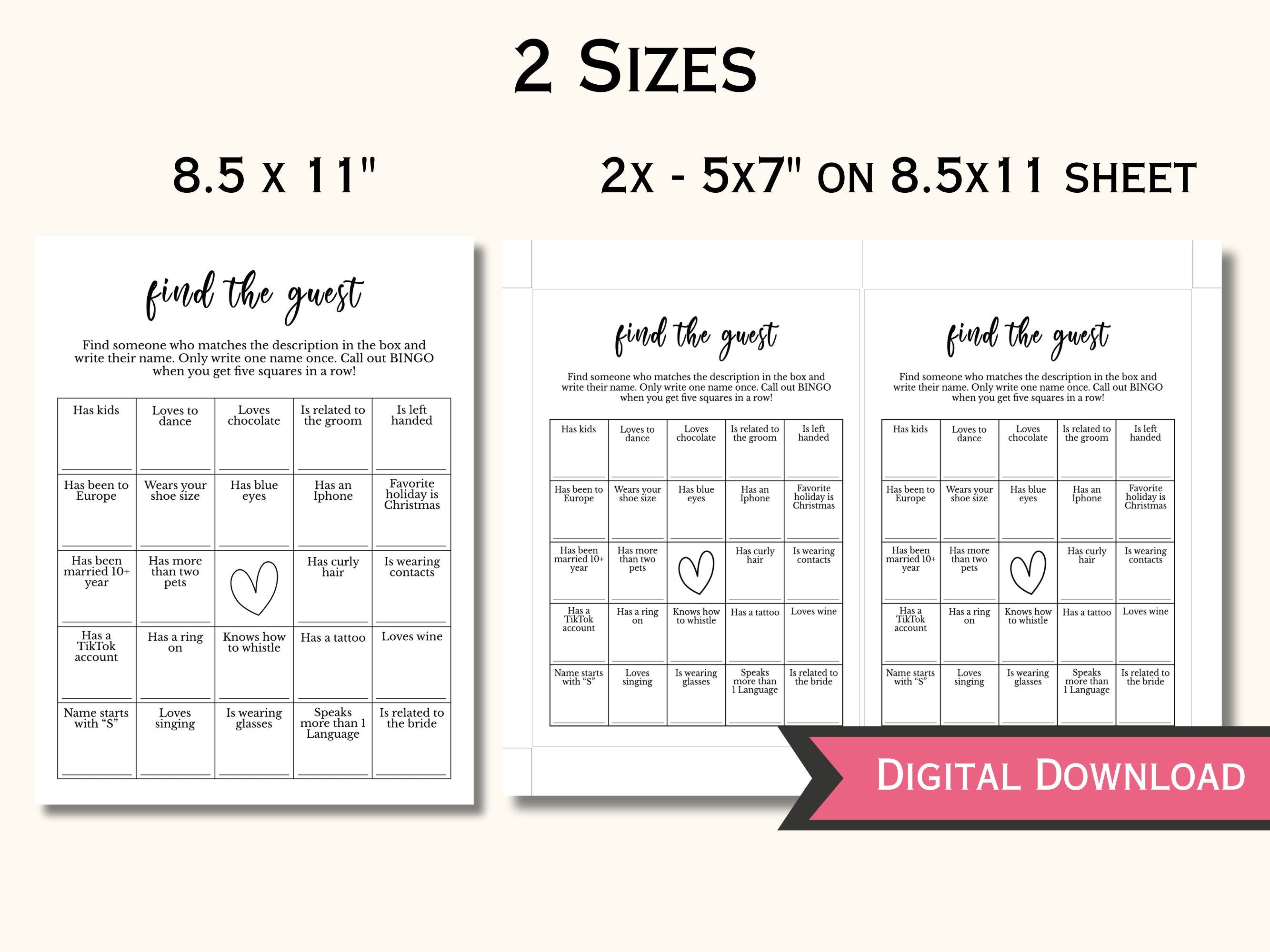 Find the Guest Bingo - Couples Shower Game