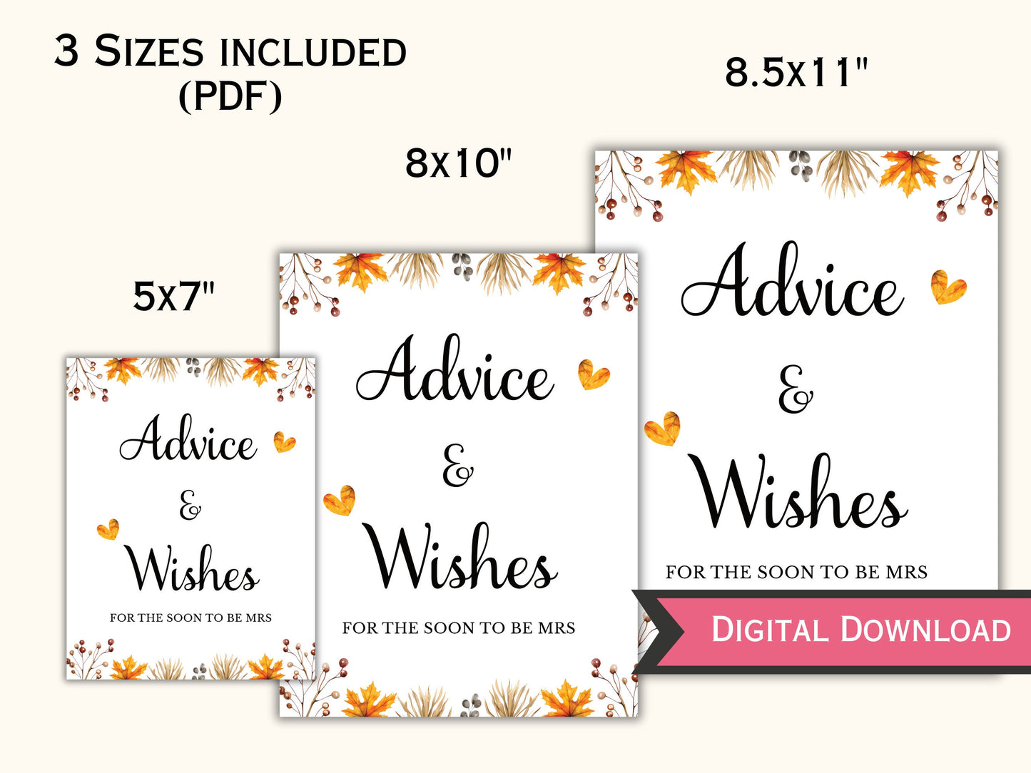 Advice and Wishes Cards & Sign - Printable Fall Bridal Party Game