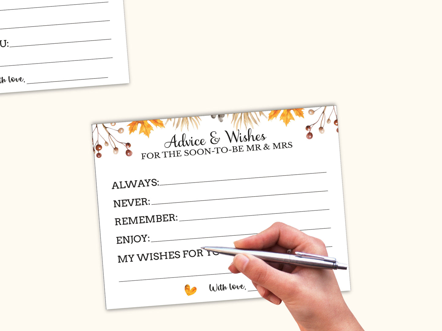 Advice and Wishes Cards & Sign - Printable Fall Bridal Party Game