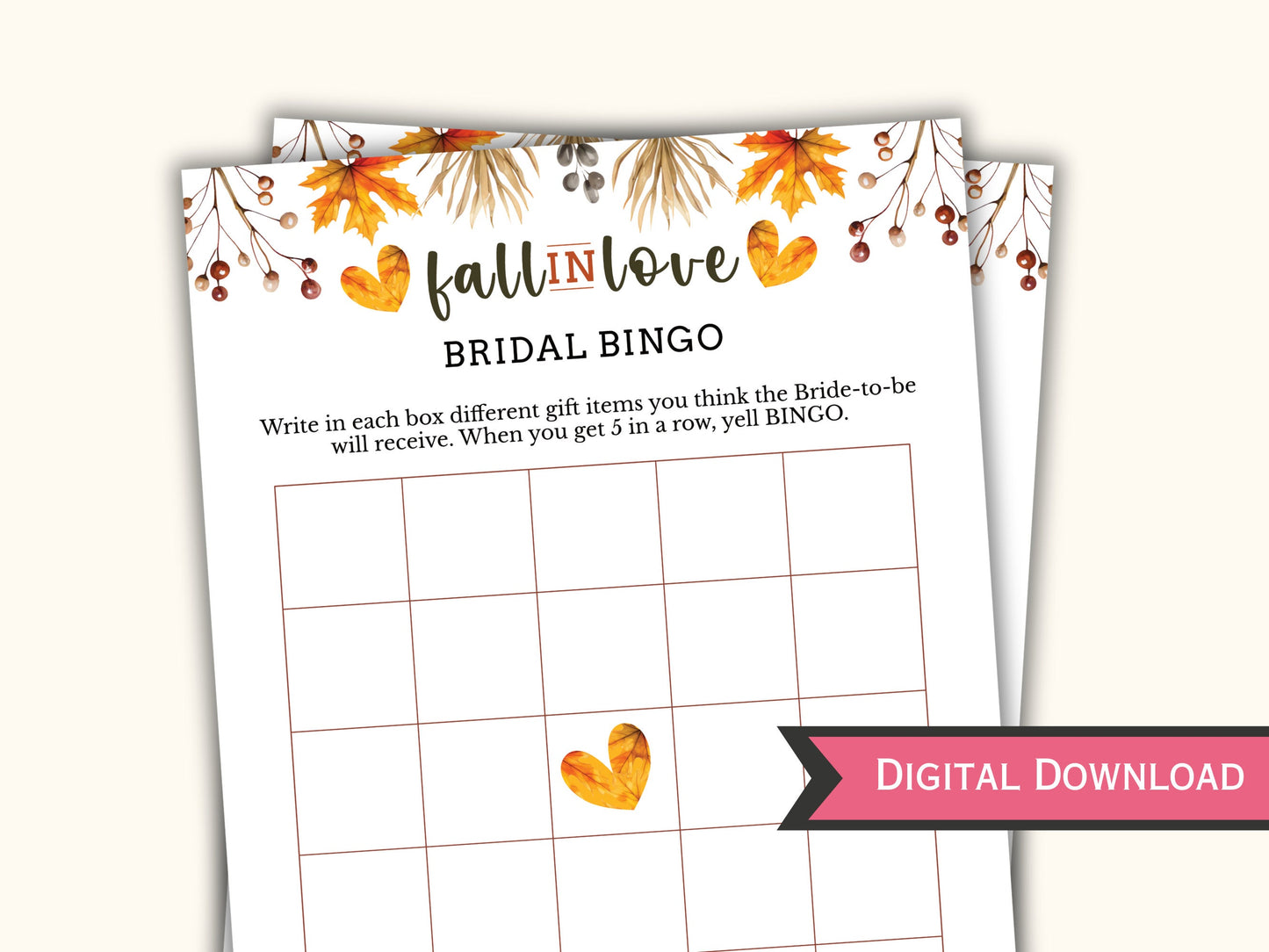 Fall Bridal Shower Bingo Card
