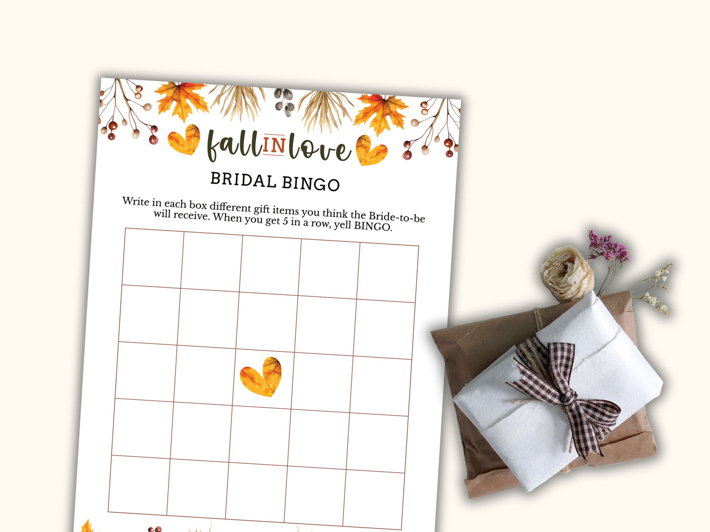 Fall Bridal Shower Bingo Card